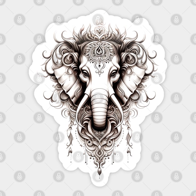 Thai Elephant Tattoo Design : Thai Sak Yant Chang Erawan (Elephant) Tattoo Design on a Dark Background Sticker by Puff Sumo